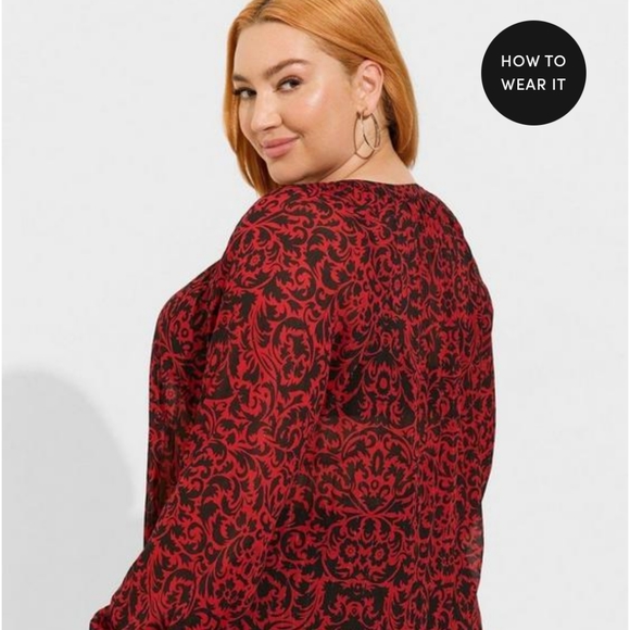 Torrid Crinkle Chiffon Peasant Blouse- Fleur Pattern - Picture 7 of 7